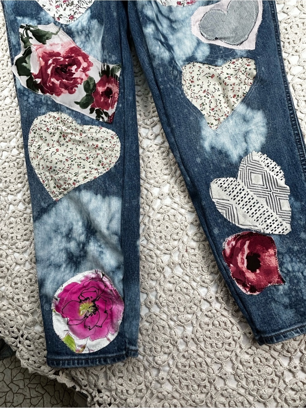 Overall Floral Boho Denim Old Navy Size 18 (Fits size L/ XL women’s) Upcycle - Picture 4 of 15